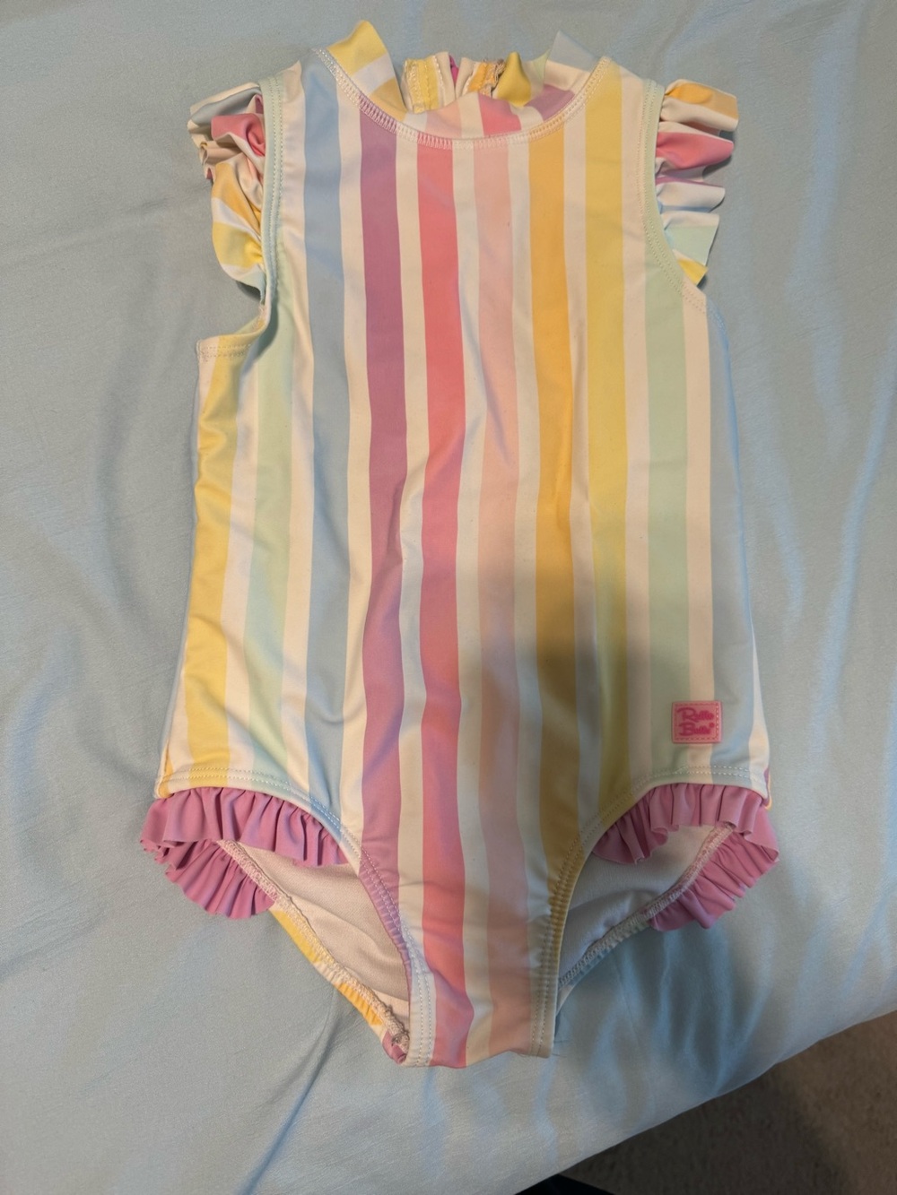 RuffleButts - Toddler Pastel Rainbow Stripe One-Piece Swimsuit
